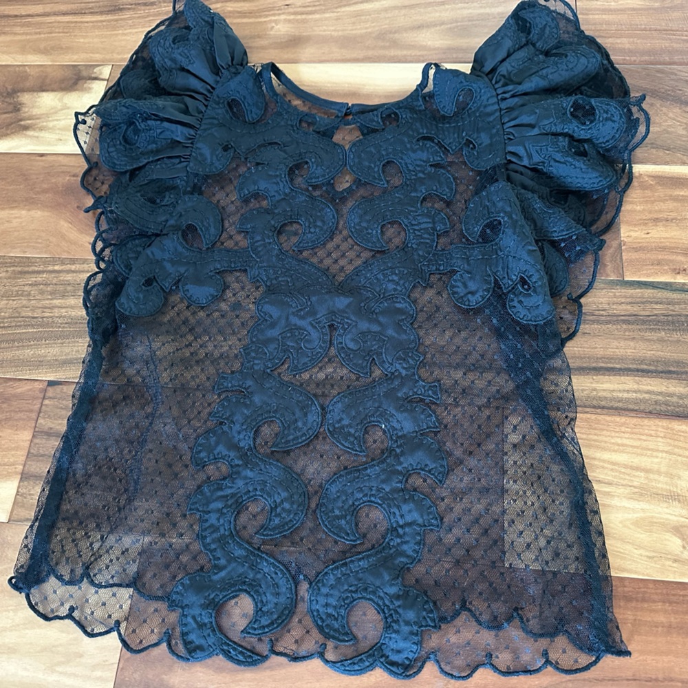 Express Black Lace Ruffled Blouse size Medium - Picture 2 of 5
